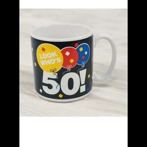 Vtg Look Who's 50 Coffee Mug 1989 Birthday Balloons Party 11oz Frances Meyer